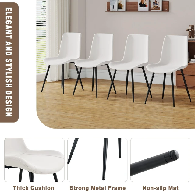 Alt view image 6 of 7 - Table and Chair Set, Textured Top in Color Black Metal Legs Dining Chair with Faux Leather Backrest Cushion with Black