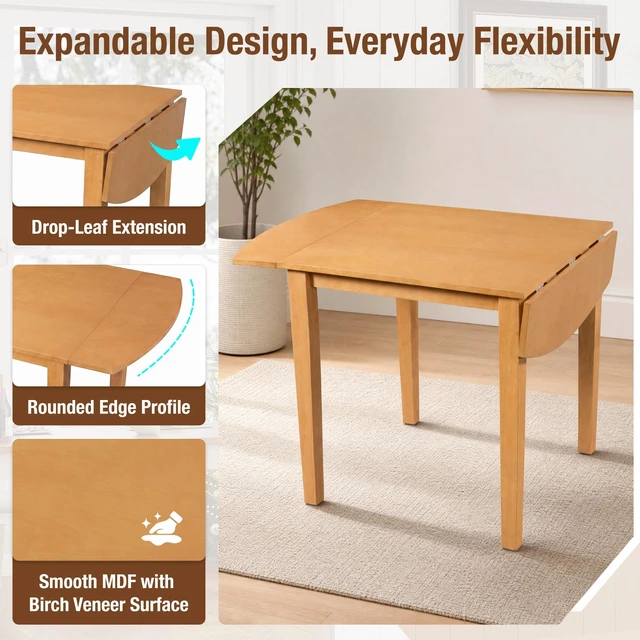 Alt view image 5 of 7 - 5 Piece Drop Leaf Dining Table Set, Folding Extendable Table Upholstered Chairs Small Space Dining Set for 4 People