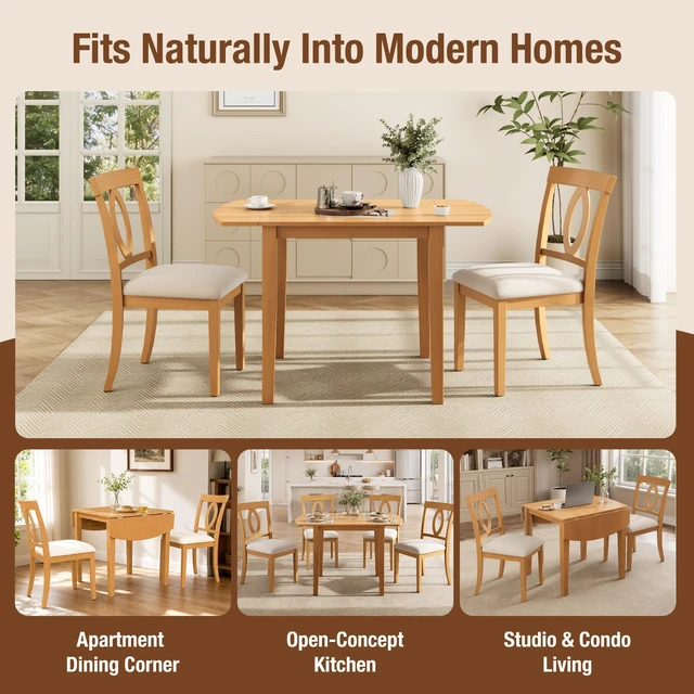 Alt view image 7 of 7 - 5 Piece Drop Leaf Dining Table Set, Folding Extendable Table Upholstered Chairs Small Space Dining Set for 4 People