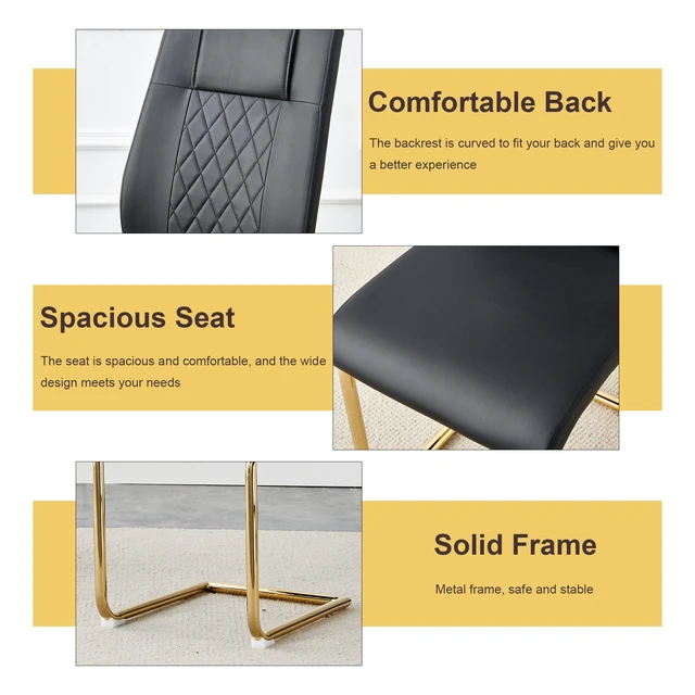 Alt view image 6 of 7 - Table and Chair Set Round Tempered Glass Table with Metal Legs Paried with Chairs with Leather High Back Upholstered