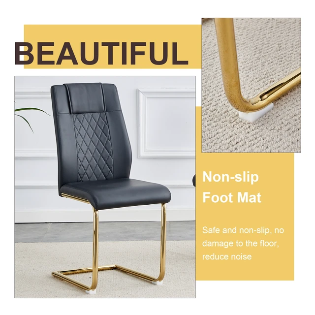 Alt view image 5 of 7 - Table and Chair Set Round Tempered Glass Table with Metal Legs Paried with Chairs with Leather High Back Upholstered