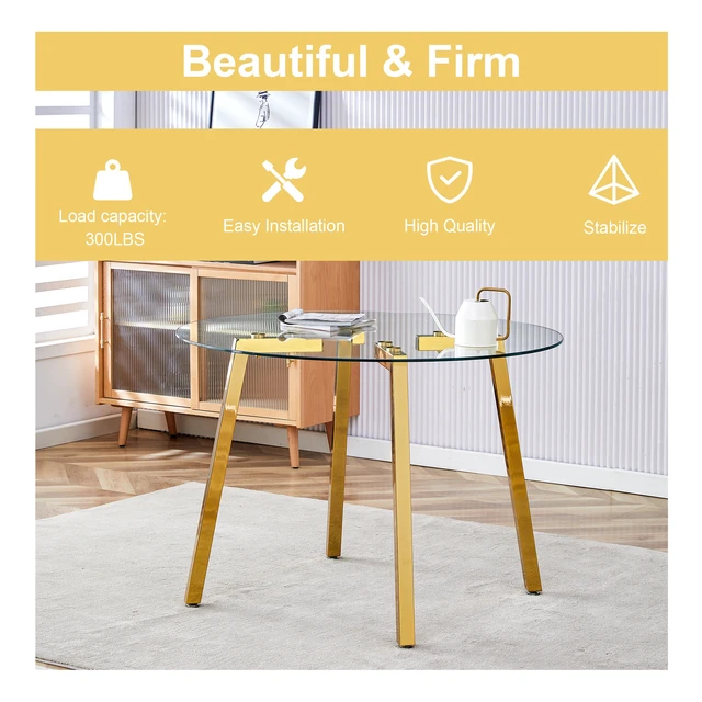 Alt view image 7 of 7 - Table and Chair Set Round Tempered Glass Table with Metal Legs Paried with Chairs with Leather High Back Upholstered