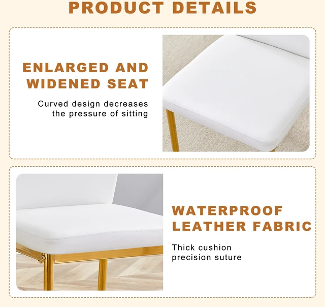 Alt view image 6 of 7 - Table and Chair Set 35 Inch Tempered Glass Round Dining Table Gold Metal Bracket and Base Paired with Material High