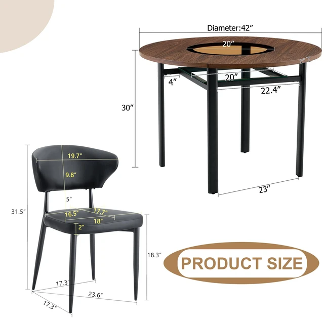 Alt view image 4 of 7 - Table and Chair Set 42 Inch Wood Grain Round Dining Table Set Paired with Ergonomic Dining Chair, Curved Backrest