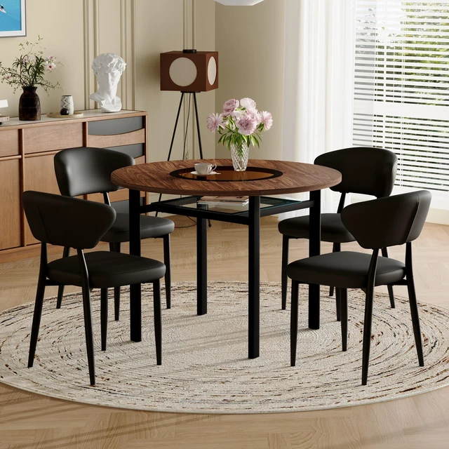 Alt view image 2 of 7 - Table and Chair Set 42 Inch Wood Grain Round Dining Table Set Paired with Ergonomic Dining Chair, Curved Backrest