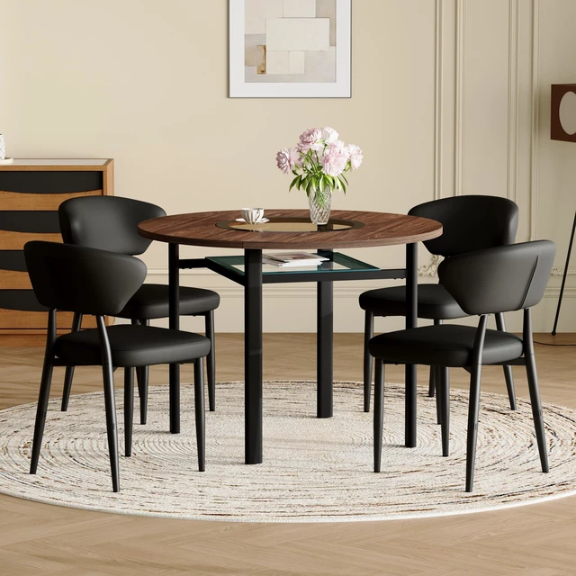 Alt view image 3 of 7 - Table and Chair Set 42 Inch Wood Grain Round Dining Table Set Paired with Ergonomic Dining Chair, Curved Backrest