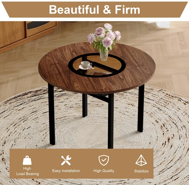 Alt view image 5 of 7 - Table and Chair Set 42 Inch Wood Grain Round Dining Table Set Paired with Ergonomic Dining Chair, Curved Backrest