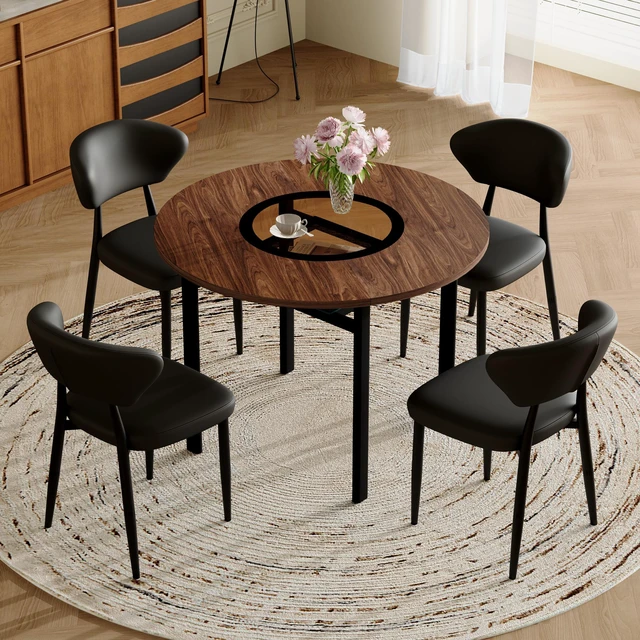Main image of Table and Chair Set 42 Inch Wood Grain Round Dining Table Set Paired with Ergonomic Dining Chair, Curved Backrest