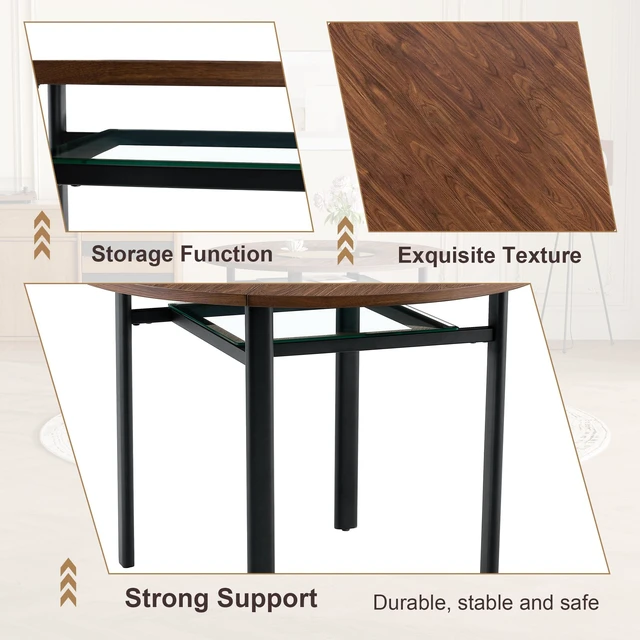 Alt view image 7 of 7 - Table and Chair Set 42 Inch Wood Grain Round Dining Table Set Paired with Ergonomic Dining Chair, Curved Backrest
