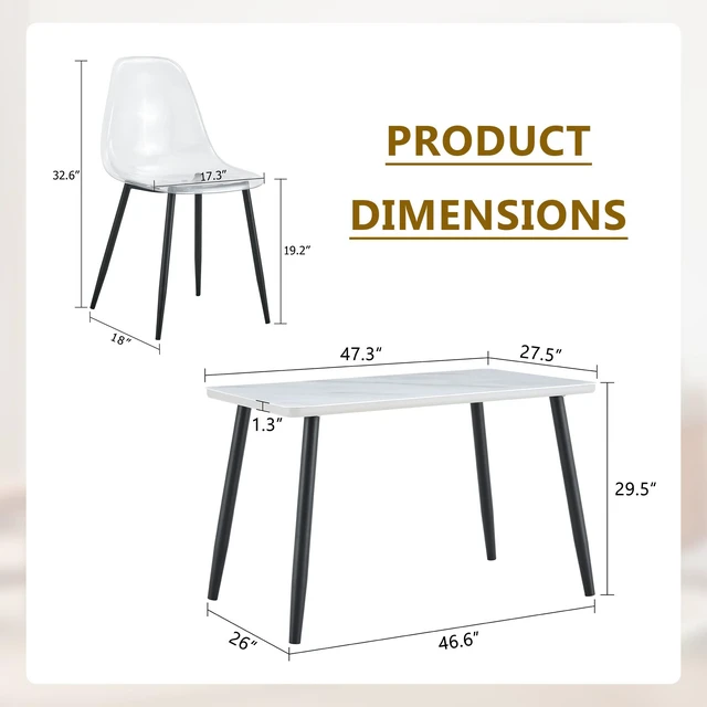 Alt view image 5 of 7 - Table and Chair Set Rectangular Dining Table Tempered Glass Countertop Lower MDF Board Paired with Plastic Chairs