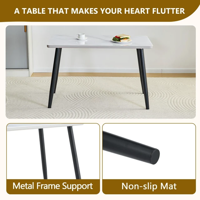 Alt view image 7 of 7 - Table and Chair Set Rectangular Dining Table Tempered Glass Countertop Lower MDF Board Paired with Plastic Chairs