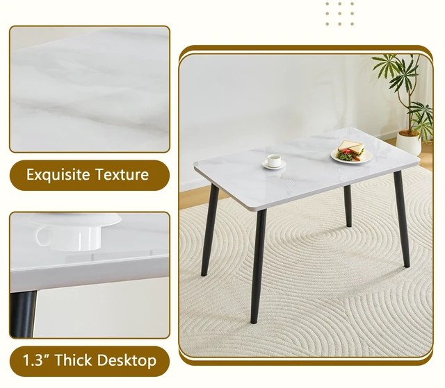 Alt view image 6 of 7 - Table and Chair Set Rectangular Dining Table Tempered Glass Countertop Lower MDF Board Paired with Plastic Chairs
