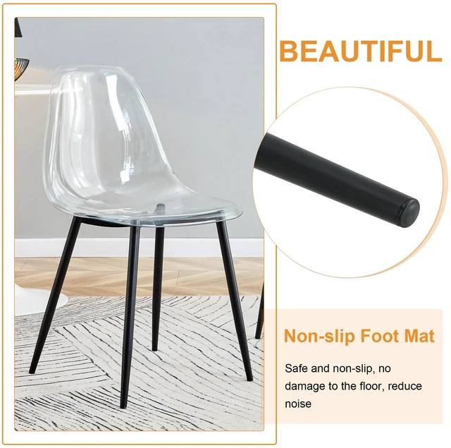 Alt view image 6 of 7 - Table and Chair Set Imitation Texture Glass Top Lower MDF Board, Black Metal Legs Paired with Plastic Chairs with Black