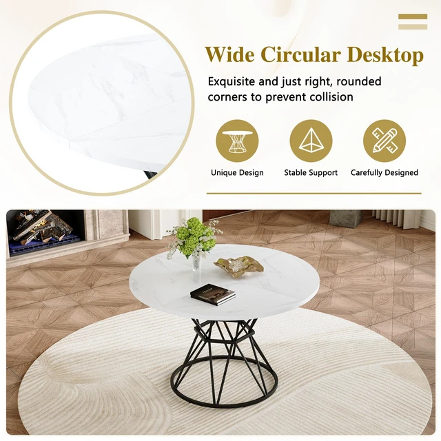 Alt view image 5 of 7 - Table and Chair Set MDF Table with Diameter 47.3 Inches, Hourglass Shaped Metal Brackets Paired with Dining Chairs 37