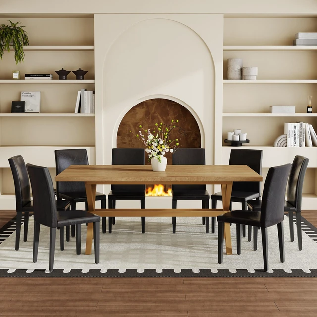 Alt view image 3 of 7 - Table and Chair Set 71 35.4 Inch Wood Grain MDF Splicing Desktop with Shaped Metal Frame Dining Table Includes Dining