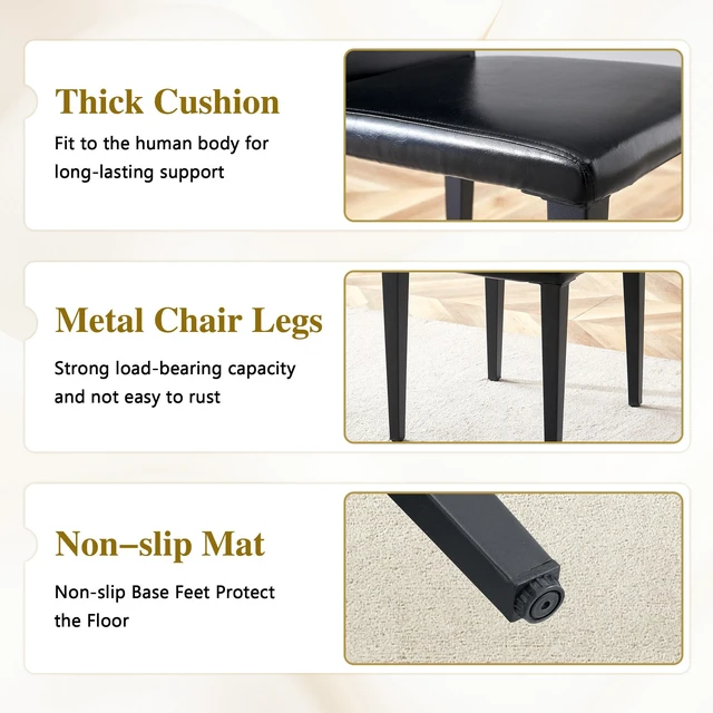 Alt view image 7 of 7 - Table and Chair Set 71 35.4 Inch Wood Grain MDF Splicing Desktop with Shaped Metal Frame Dining Table Includes Dining
