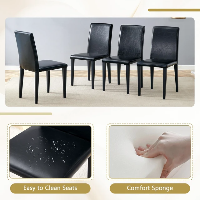 Alt view image 6 of 7 - Table and Chair Set 71 35.4 Inch Wood Grain MDF Splicing Desktop with Shaped Metal Frame Dining Table Includes Dining