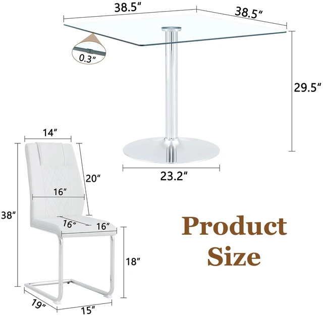Alt view image 4 of 7 - Table and Chair Set 38.5 Inch Square Glass Dining Table with Silver Metal Base Paired with High Chairs with Arched