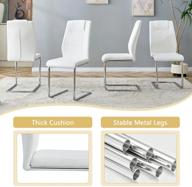 Alt view image 5 of 7 - Table and Chair Set 38.5 Inch Square Glass Dining Table with Silver Metal Base Paired with High Chairs with Arched