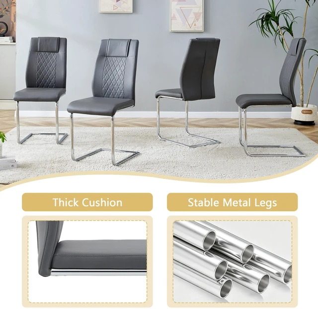 Alt view image 6 of 7 - Table and Chair Set 38.5 Inch Square Glass Dining Table with Silver Metal Base Paired with High Chairs with Arched