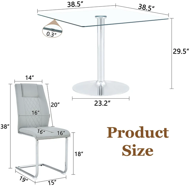 Alt view image 4 of 7 - Table and Chair Set 38.5 Inch Square Glass Dining Table with Silver Metal Base Paired with 4 Light High Chairs