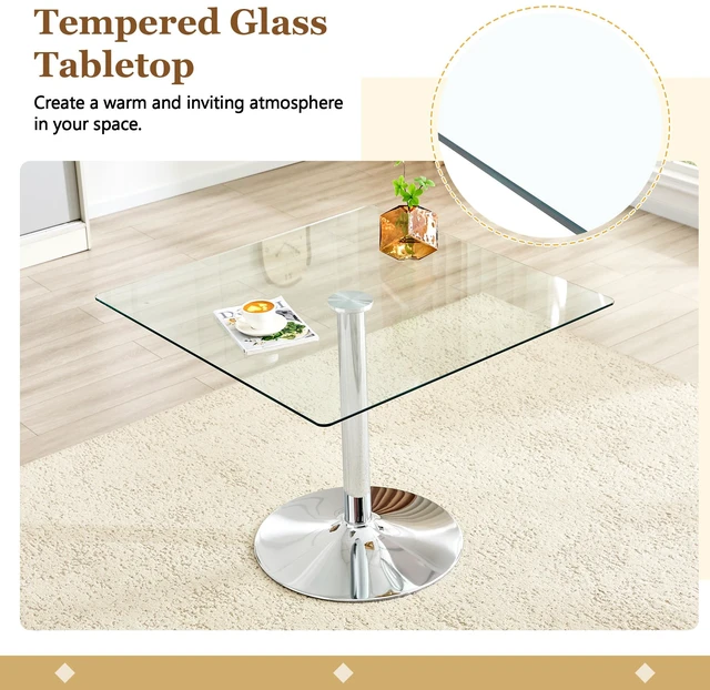 Alt view image 5 of 7 - Table and Chair Set 38.5 Inch Square Glass Dining Table with Silver Metal Base Paired with 4 Light High Chairs