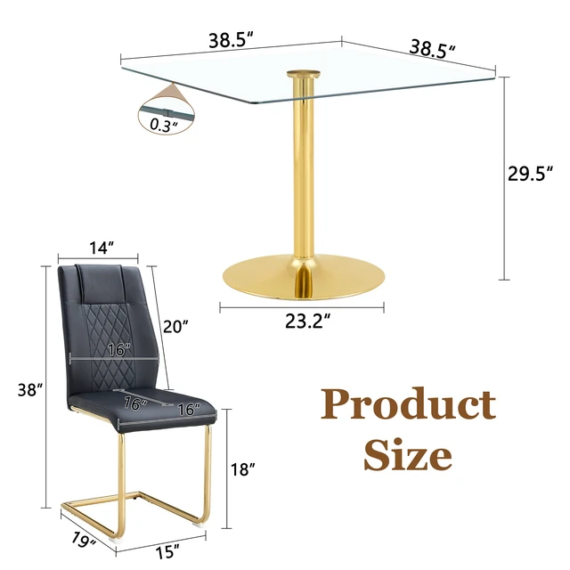 Alt view image 4 of 7 - Table and Chair Set 38.5 Inch Square Glass Dining Table with Gold Metal Base Paired with High Chairs with Arched Metal