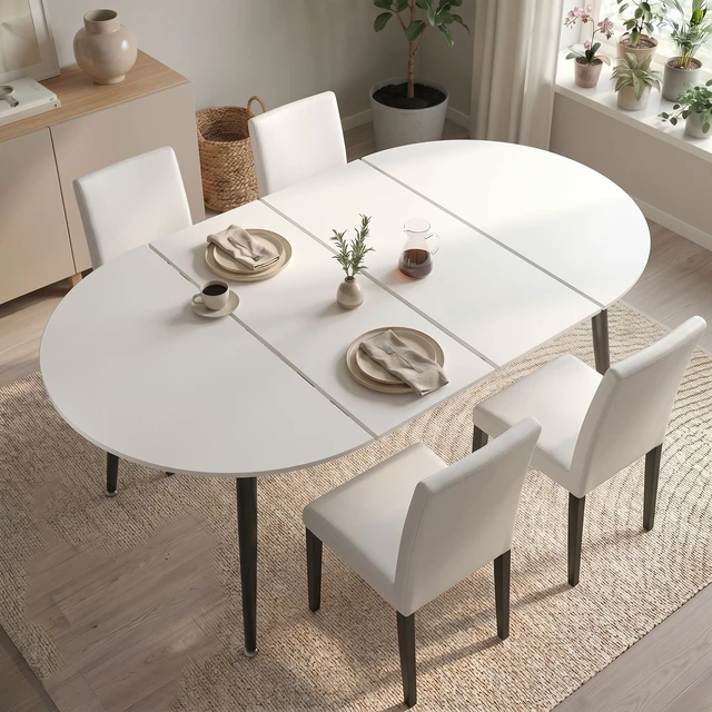 Alt view image 3 of 7 - Pull Table Dining Chair Set, Medium Density Fiberboard Tabletop with Black Metal Table Legs Extendable Pull Mid-Century