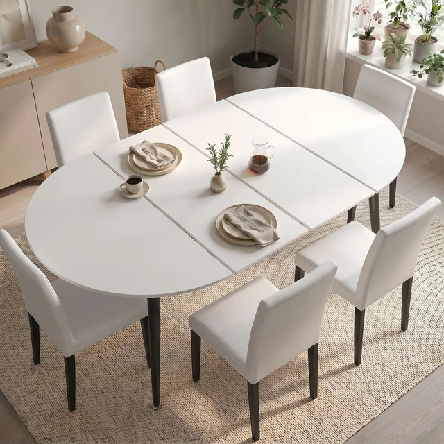 Main image of Pull Table Dining Chair Set, Medium Density Fiberboard Tabletop with Black Metal Table Legs Extendable Pull Mid-Century