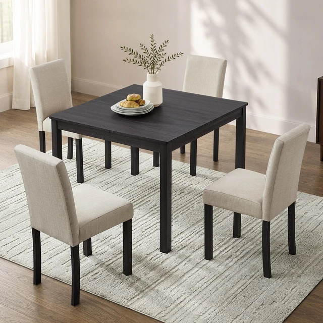 Alt view image 2 of 7 - 5 Piece Dining Table Set, 39 Inch Small Kitchen Table with Fabric Chairs Space Saving Square Dining Set Compact Dinette