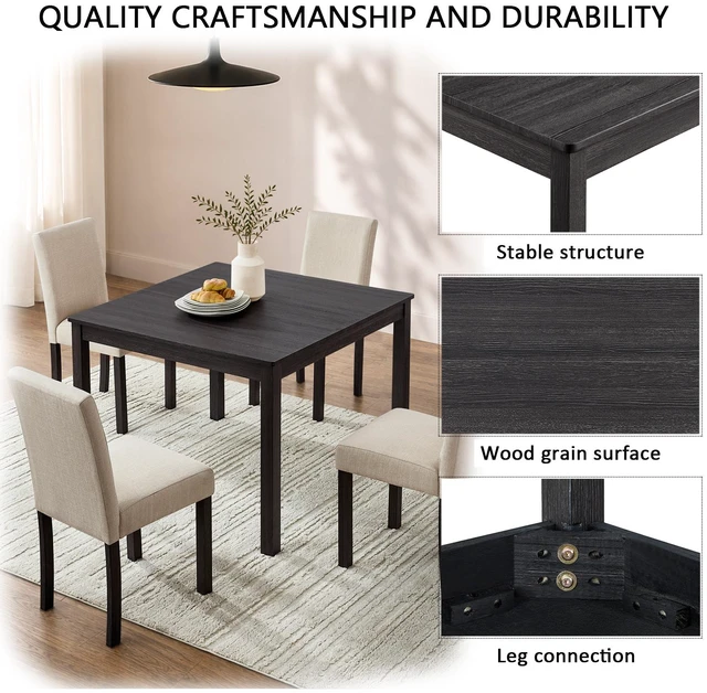 Alt view image 5 of 7 - 5 Piece Dining Table Set, 39 Inch Small Kitchen Table with Fabric Chairs Space Saving Square Dining Set Compact Dinette