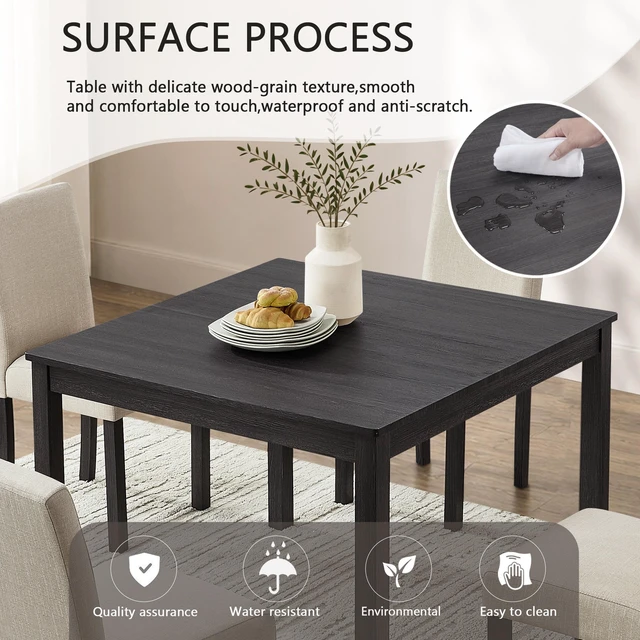 Alt view image 6 of 7 - 5 Piece Dining Table Set, 39 Inch Small Kitchen Table with Fabric Chairs Space Saving Square Dining Set Compact Dinette