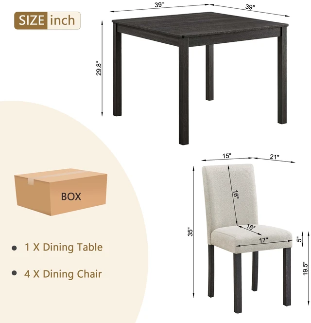 Alt view image 3 of 7 - 5 Piece Dining Table Set, 39 Inch Small Kitchen Table with Fabric Chairs Space Saving Square Dining Set Compact Dinette