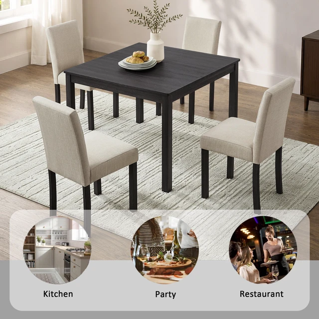 Alt view image 4 of 7 - 5 Piece Dining Table Set, 39 Inch Small Kitchen Table with Fabric Chairs Space Saving Square Dining Set Compact Dinette