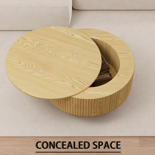 Alt view image 5 of 6 - 29.53 Inch MDF Round Coffee Table and Dining Chairs Set, Ring Striped Design and Storage Space Dining Table and Black