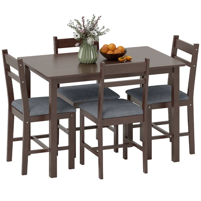 Main image of 5 Piece Solid Dining Table Set, Kitchen Table with Upholstered Chairs for Small Space Dining Breakfast Nook, Walnut