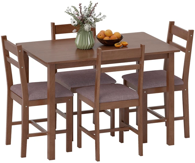 Main image of 5 Piece Solid Dining Table Set, Kitchen Table with Upholstered Chairs for Small Space Dining Breakfast Nook, Light