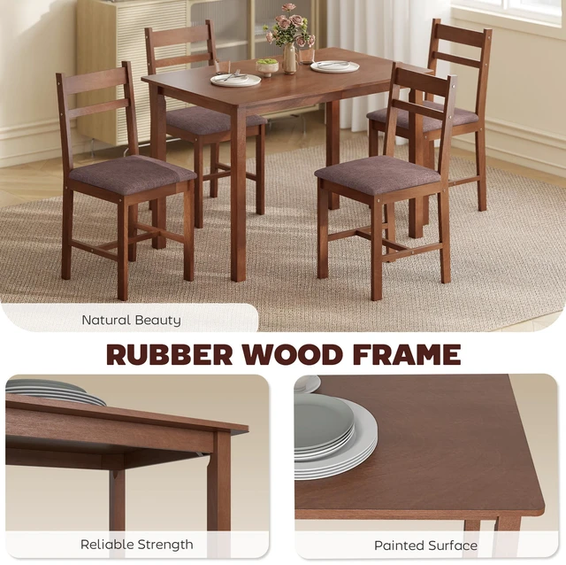Alt view image 5 of 7 - 5 Piece Solid Dining Table Set, Kitchen Table with Upholstered Chairs for Small Space Dining Breakfast Nook, Light