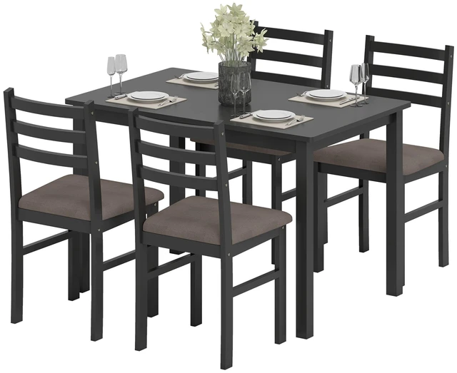 Main image of 5 Piece Dining Table Set for with Solid Wood Frame, Kitchen Table Set with Upholstered Padded Chairs for Small Space