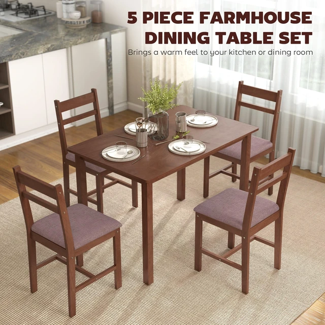 Alt view image 6 of 7 - 5 Piece Solid Dining Table Set, Kitchen Table with Upholstered Chairs for Small Space Dining Breakfast Nook, Light