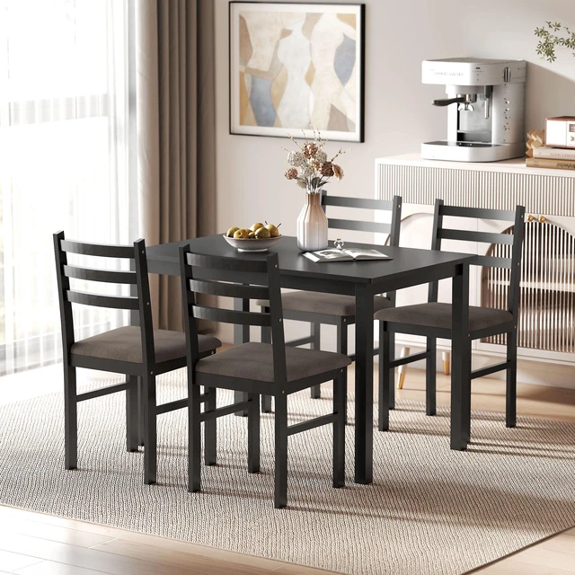 Alt view image 2 of 7 - 5 Piece Dining Table Set for with Solid Wood Frame, Kitchen Table Set with Upholstered Padded Chairs for Small Space