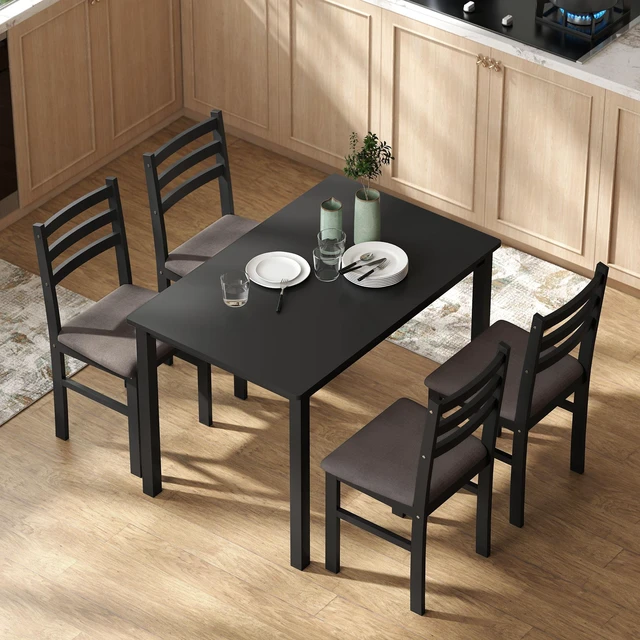 Alt view image 3 of 7 - 5 Piece Dining Table Set for with Solid Wood Frame, Kitchen Table Set with Upholstered Padded Chairs for Small Space