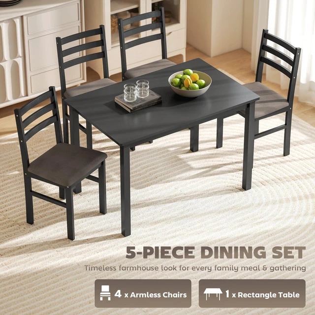 Alt view image 6 of 7 - 5 Piece Dining Table Set for with Solid Wood Frame, Kitchen Table Set with Upholstered Padded Chairs for Small Space