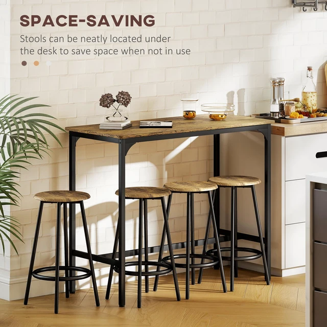 Alt view image 5 of 7 - 5 Piece Counter Height Bar Table Set, 43.25 Inch Dining Table with Bar Stools Kitchen with Wooden Top for Pub Dining