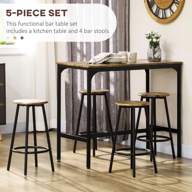 Alt view image 6 of 7 - 5 Piece Counter Height Bar Table Set, 43.25 Inch Dining Table with Bar Stools Kitchen with Wooden Top for Pub Dining