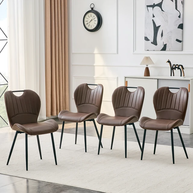 Alt view image 2 of 7 - Table and Chair Set 38.6 Inch Glass Round Table, Paired with Four Uniquely Designed Dining Chairs with Coloer Metal