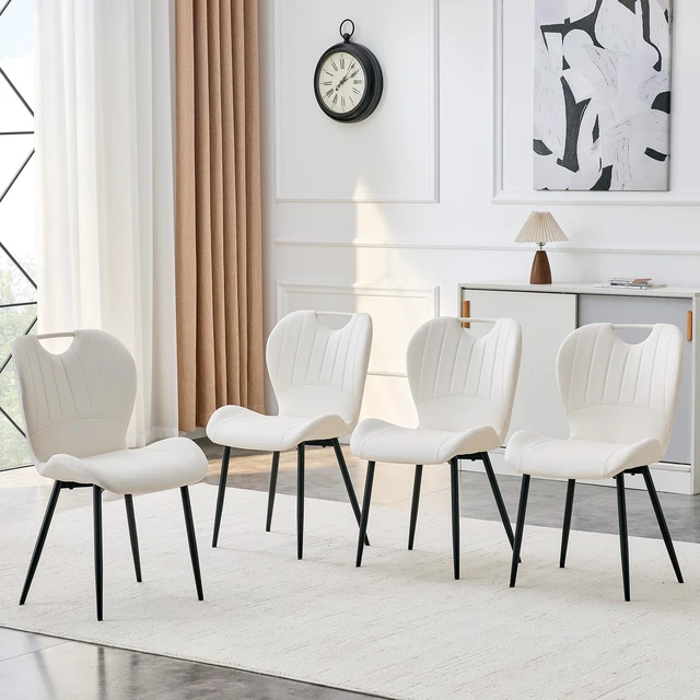 Alt view image 4 of 7 - Table and Chair Set 38.6 Inch Glass Round Table, Paired with Four Uniquely Designed Dining Chairs with Black Metal Legs
