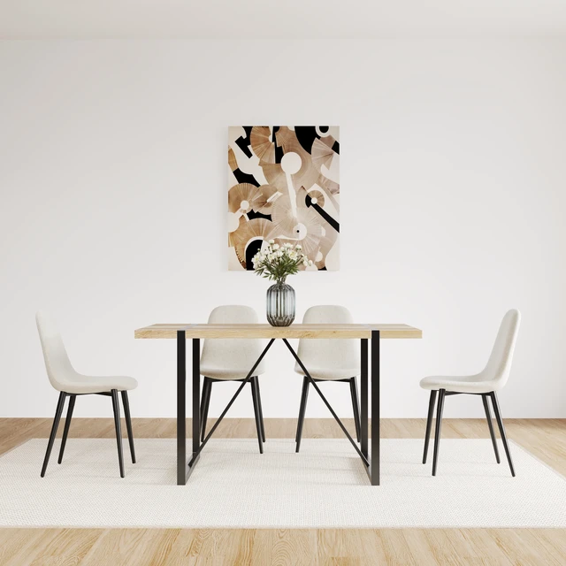 Alt view image 3 of 7 - 55 Inch MDF Color Dining Table and Dining Chair Set, Mid Century Wooden Kitchen Table Set Metal Base and Legs and Linen