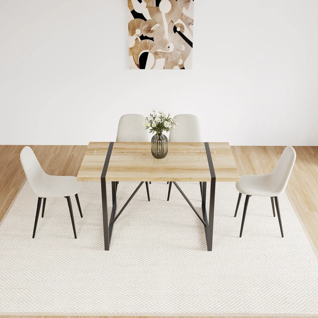 Alt view image 2 of 7 - 55 Inch MDF Color Dining Table and Dining Chair Set, Mid Century Wooden Kitchen Table Set Metal Base and Legs and Linen