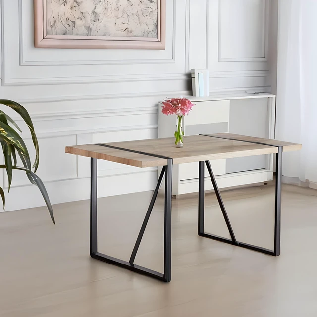 Alt view image 7 of 7 - 55 Inch MDF Color Dining Table and Dining Chair Set, Mid Century Wooden Kitchen Table Set Metal Base and Legs and Linen